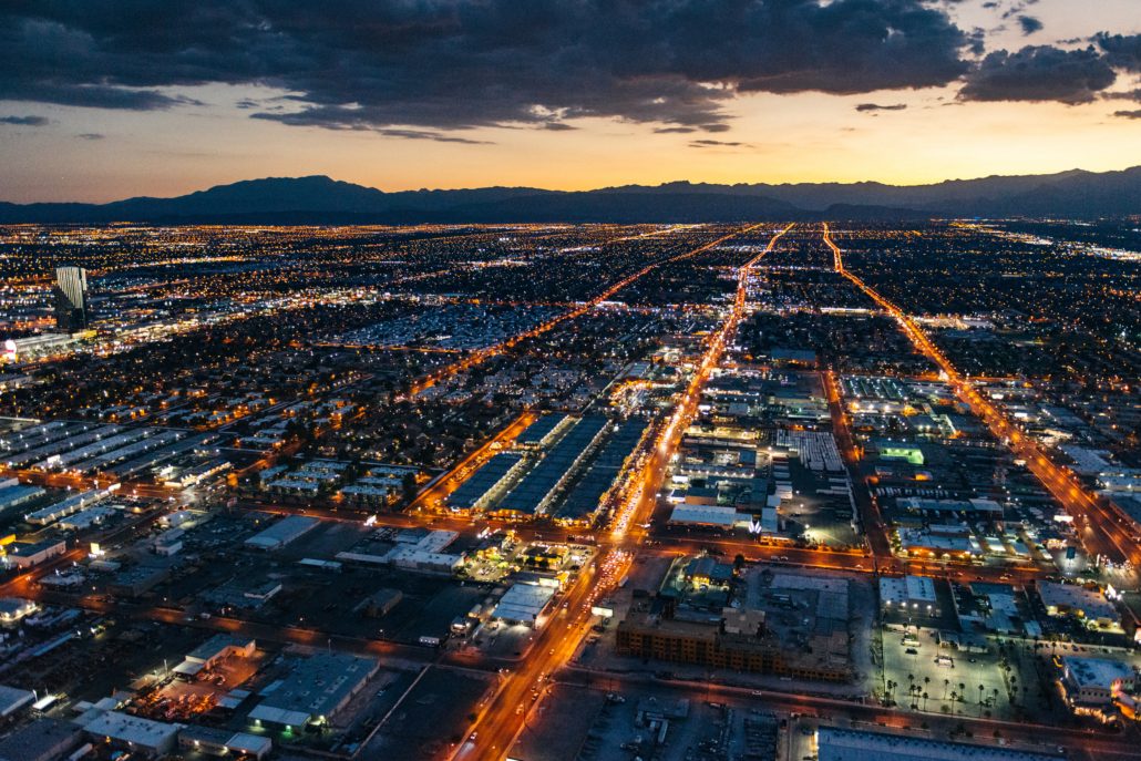 Aerial view of the Las Vegas Skyline at Dusk